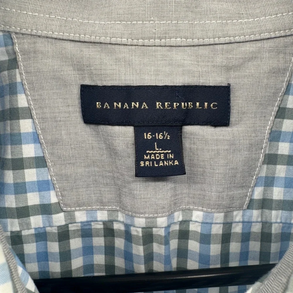 Banana Republic Mens Gingham Check Long Sleeve Button Up Shirt Size L Blue/Green